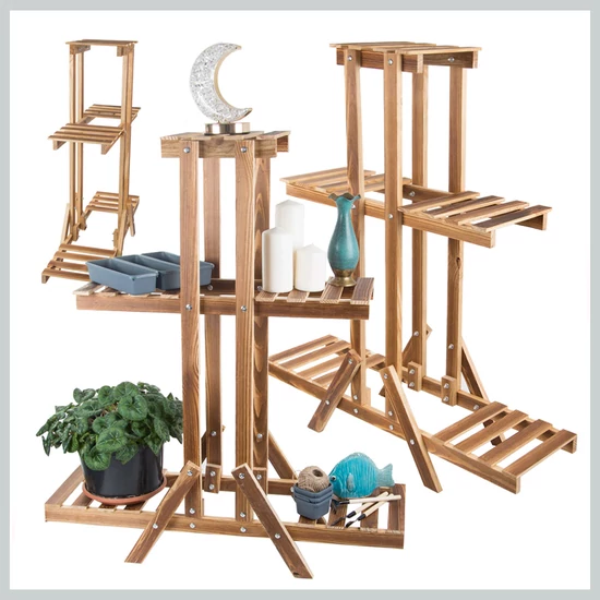 Többszintes fa virágtartó állvány, aszimmetrikus kialakítással 27399
