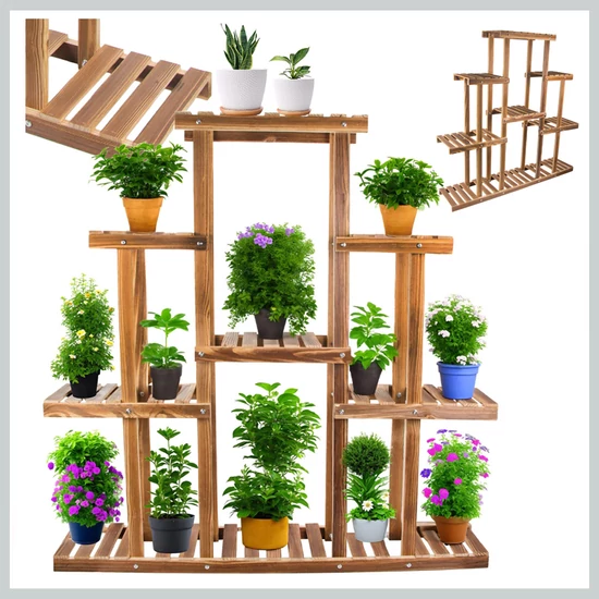 Nagy fa virágtartó állvány, 11 szintes, rusztikus barna 27402