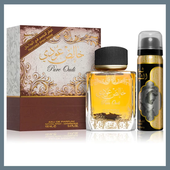 Lattafa Pure Oudi Arab parfüm 100 ml + Dezodor Spray 50 ml 6426185651068