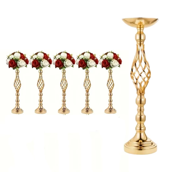 5 db arany színű dekoratív fém gyertyatartó – 53 cm JK1215466-5