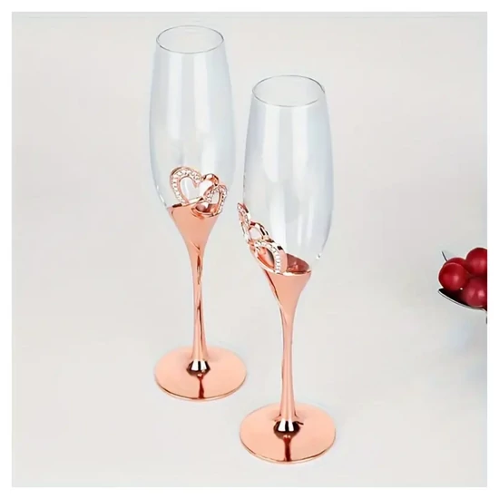 Esküvői pezsgőspohár szett rosegold   szív motívummal – 200 ml XK277624-rg