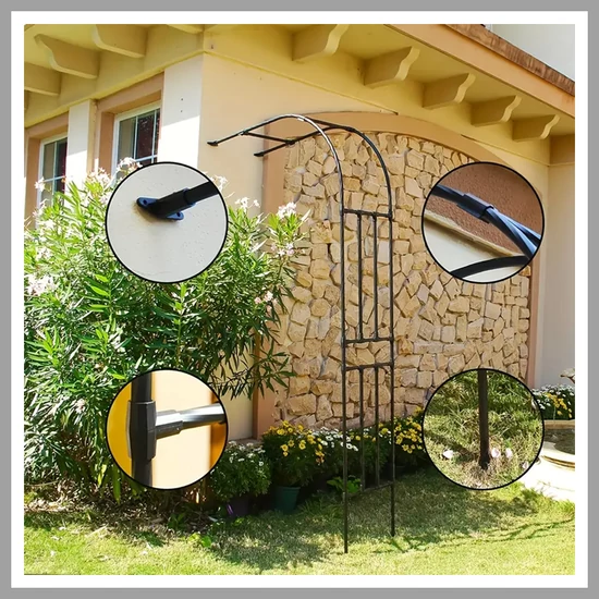 Kétoldalas íves kerti virágtartó állvány – acélból, PE bevonattal – fekete (T) ER1194511