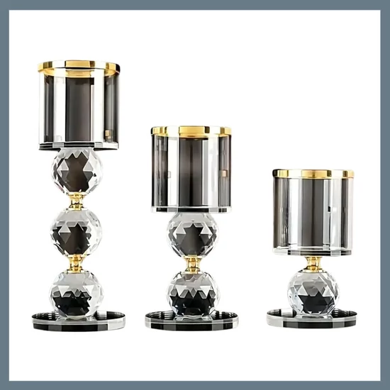 3 Darabos Kristály Gyertyatartó Készlet - Arany CG310721-2