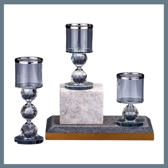 3 Darabos Kristály Gyertyatartó Készlet - Ezüst CG310721