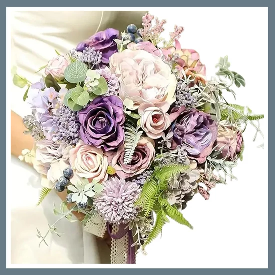 25 db művirágos dekorációs csokor – Lila és pasztell rózsák keveréke MT220506
