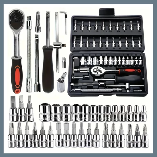 46 darabos autójavító szerszámkészlet – Fekete tárolódoboz XD21172