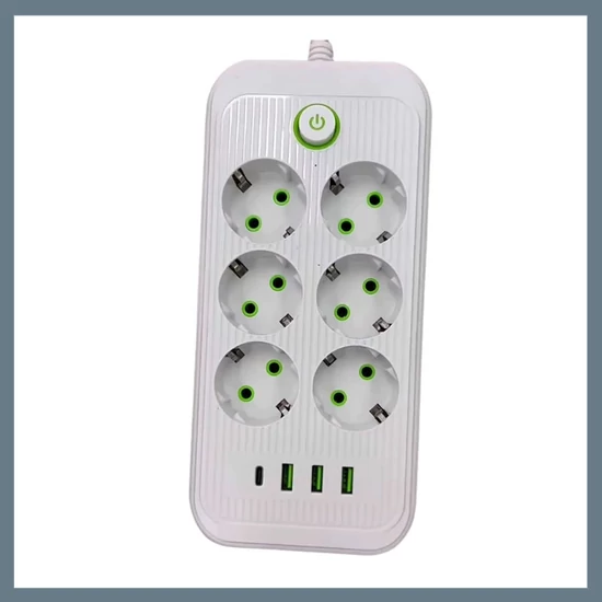 6 aljzatos hosszabbító, 3 USB + 1 Type-C porttal, 1.2m kábel, fehér F018U