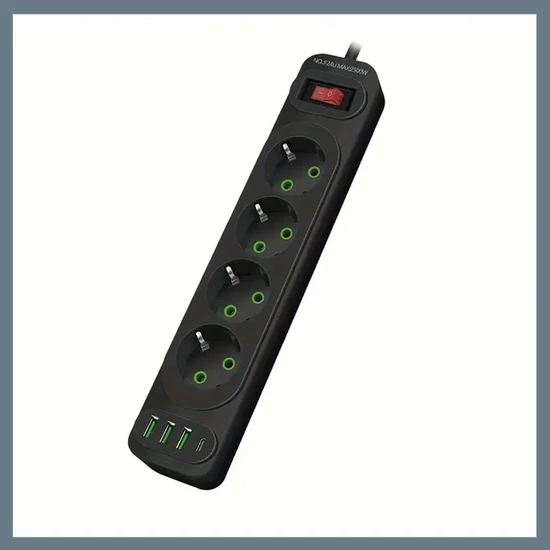4 aljzatos hosszabbító USB-vel és Type-C gyorstöltő portokkal, fekete K24U-BLACK