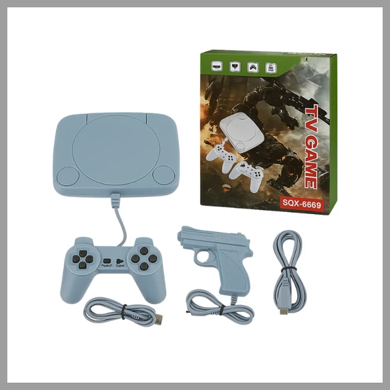 8-bites retro játékrendszer két kontrollerrel és pisztollyal KE25-140
