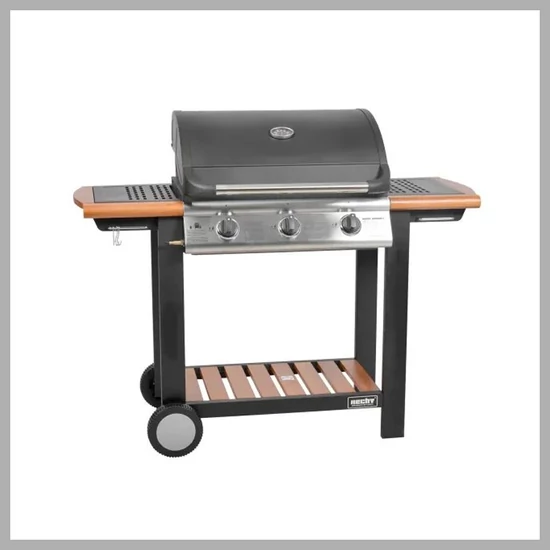 HECHT – 3 égős gázgrill, 10,5 kW, öntöttvas grillsütő FIREWOOD
