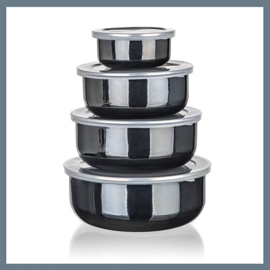 BANQUET Fekete zománcozott tálkészlet, 8 db 13823471