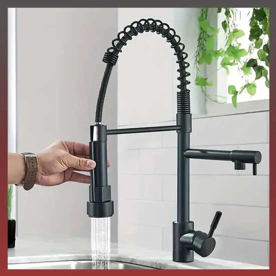 Konyhai mosogató csaptelep zuhanyzóval fekete LW809534