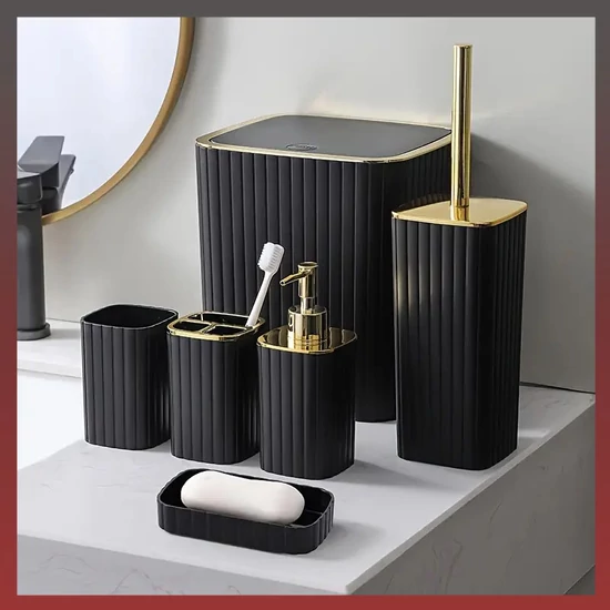 6 részes fekete fürdőszobai kiegészítő szett TT256806