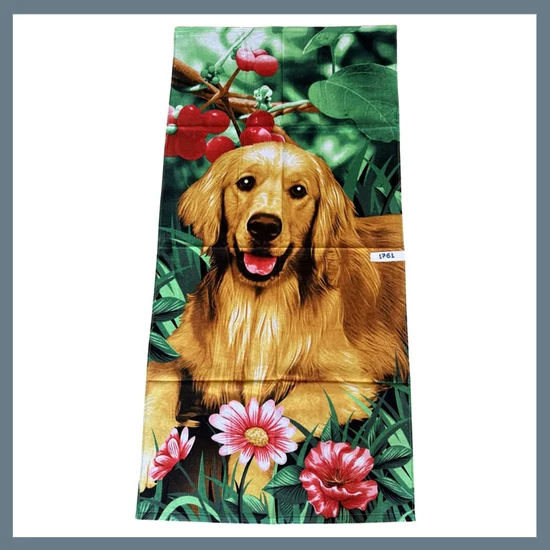 Strand törölköző 70 x 140 cm - Kutya és virág mintás 1761