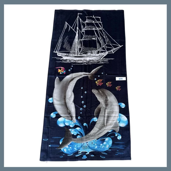 Strand törölköző 70 x 140 cm - Hajó és delfin mintás 209