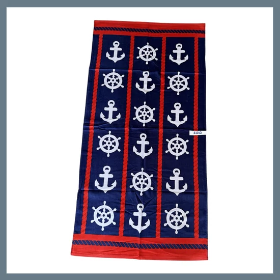 Strand törölköző 70 x 140 cm - Hajókormány és horgony mintás 2210