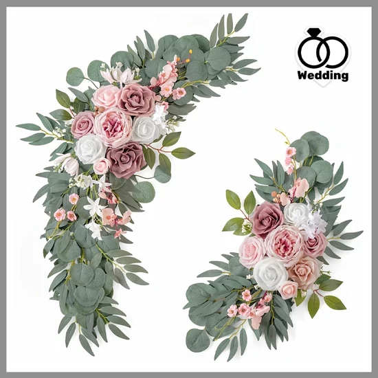 2 darab elegáns művirágos rózsakoszorú esküvői oltárhoz/táblához XJ1773814