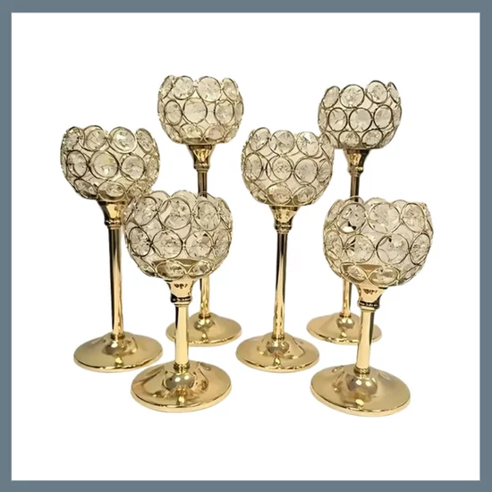 Kristályhatású, arany színű gyertyatartó készlet – 6 darabos DH1940876