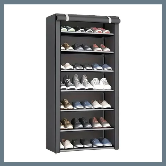 7 szintes cipőtároló szekrény lehajtható takaróval – szürke JY638049-2