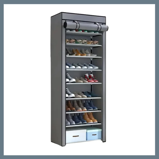9 szintes cipőtároló szekrény lehajtható takaróval – szürke JY638049-3