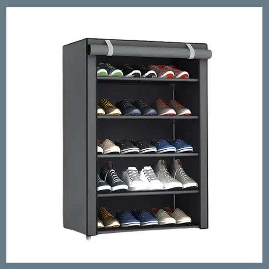 5 szintes cipőtároló polc – lehajtható takaróval, szürke JY638049