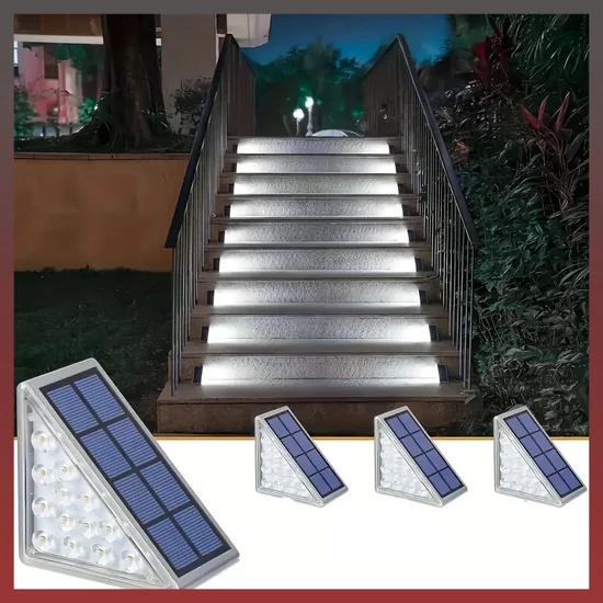 6 db-os napelemes LED háromszög lépcsőfények hidegfehér AH348537-HF