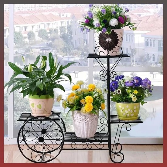 Virágállvány kocsi 4 polcos fekete EQ124420-F