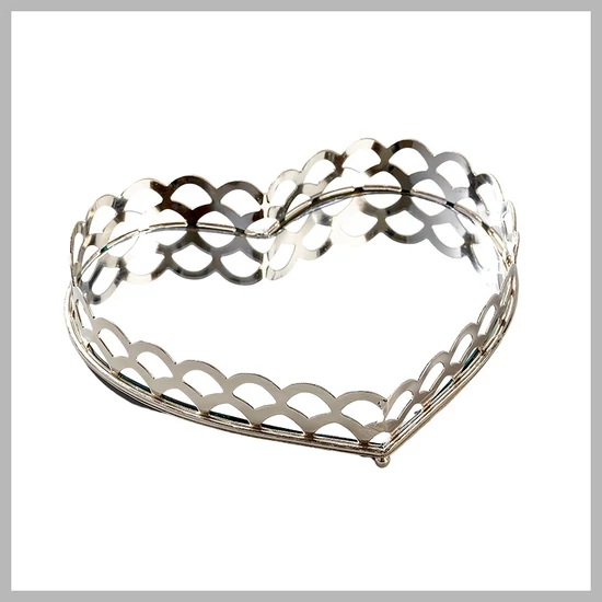 Szív alakú fémtálca – ezüst – 71992