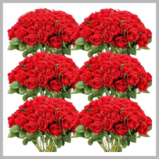 60 db mesterséges rózsa szárakkal – piros GA2072486-b