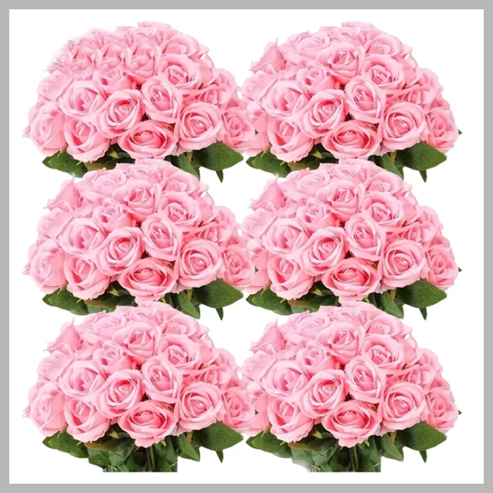 60 db mesterséges rózsa szárakkal – rózsaszín GA2072486-c
