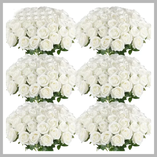 60 db mesterséges rózsa, szárakkal – fehér GA2072486