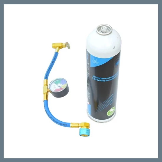 Autóklíma hűtőközeg utántöltő | R1234YF helyettesítő | töltőcsappal | 370 g R1234YFK