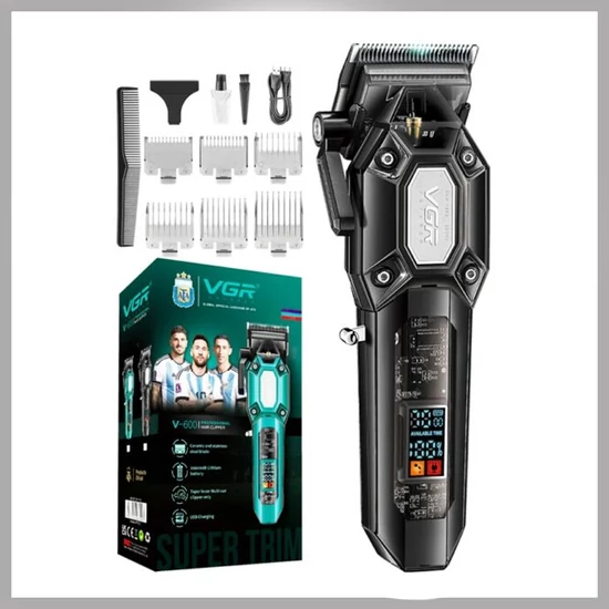 VGR V-600 professzionális hajvágó  LED kijelzővel fekete/zöld