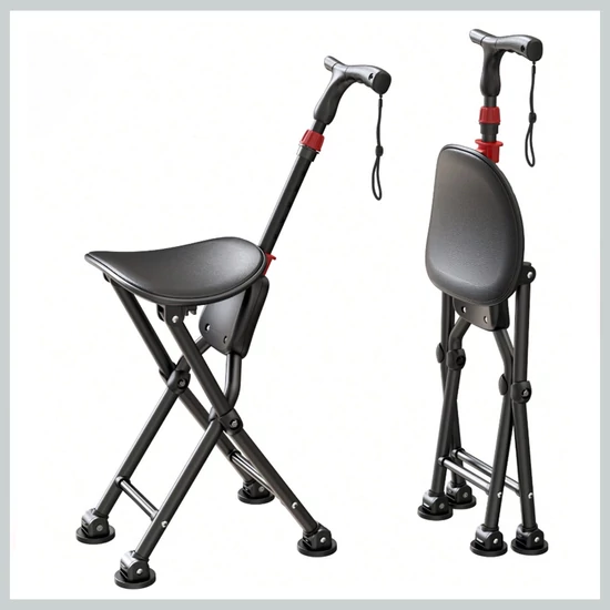 Összecsukható járóbot és ülőszék 2 az 1-ben fekete 48630372