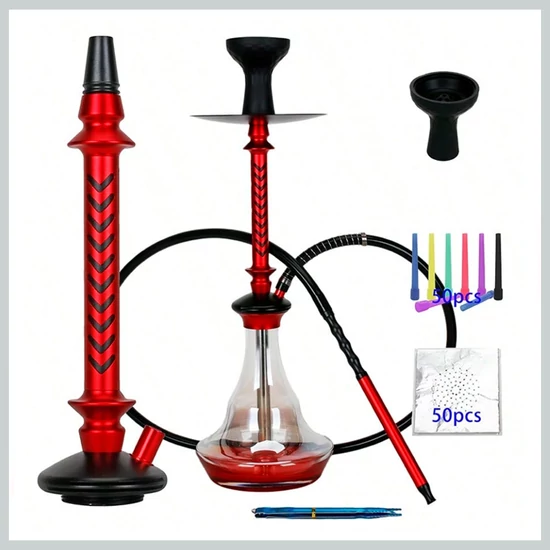 Prémium vízipipa szett – piros-fekete alumínium testtel, teljes felszereléssel 69913816-p