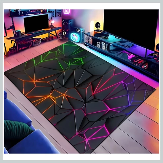 Gamer stílusú szőnyeg – neon geometriai mintával 80x120cm  75773953-80120
