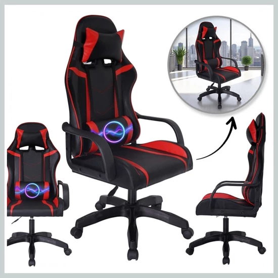 VORTEX gamer, irodai forgószék fekete-piros műbőr kárpitozással KO35CZE