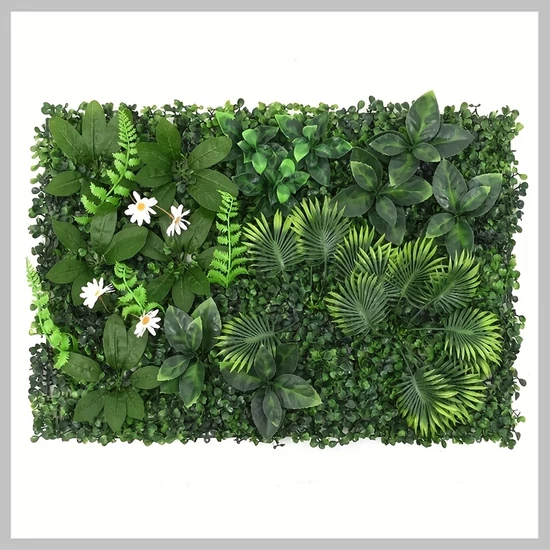 Mesterséges Zöld Növényfal Panel – Élethű Páfrányokkal és Virágokkal, 40 × 60 cm YC1823562 