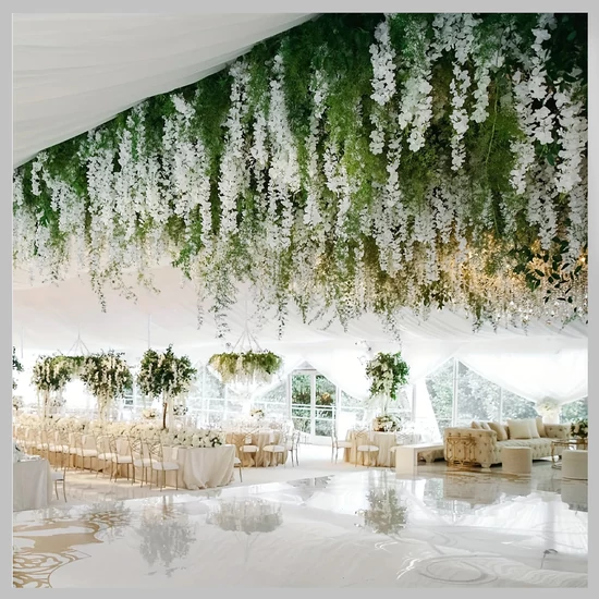 Mesterséges Fehér Wisteria Virágfüzér 48 db, 110 cm Esküvői és Otthoni Dekoráció QD1369013