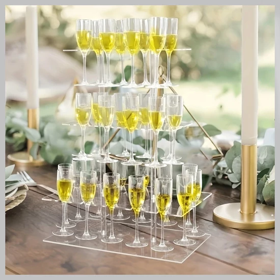 3 Szintes Átlátszó Akril Pezsgőspohár Állvány 32 darabos XG1644551