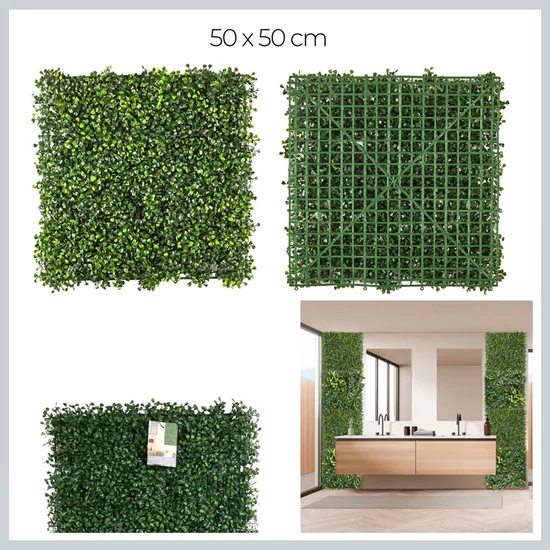 Műnövény falpanel 12 db – Zöld sövény hatás, 50 x 50 cm HD0451