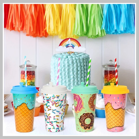 Jégkrém mintás parti pohár szett – 4 db, 470 ml fedéllel DC197329