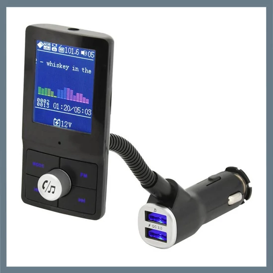Autós FM transzmitter – színes LCD kijelző, Bluetooth, USB, microSD, AUX 07722