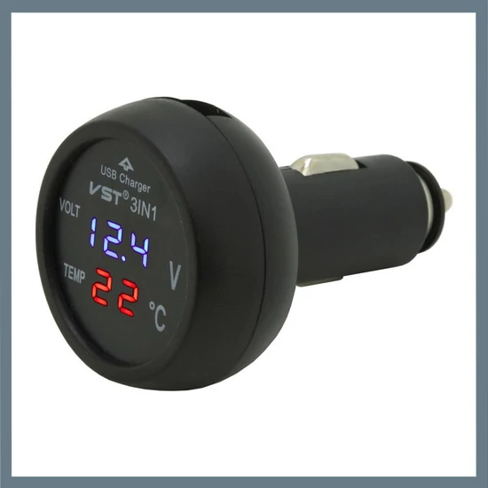 Többfunkciós autós USB adapter – feszültség- és hőmérsékletkijelzővel, 12/24V 07427