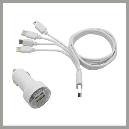 Autós Töltőszett 4 az 1-ben USB Kábellel – Univerzális Csatlakozókkal 07680
