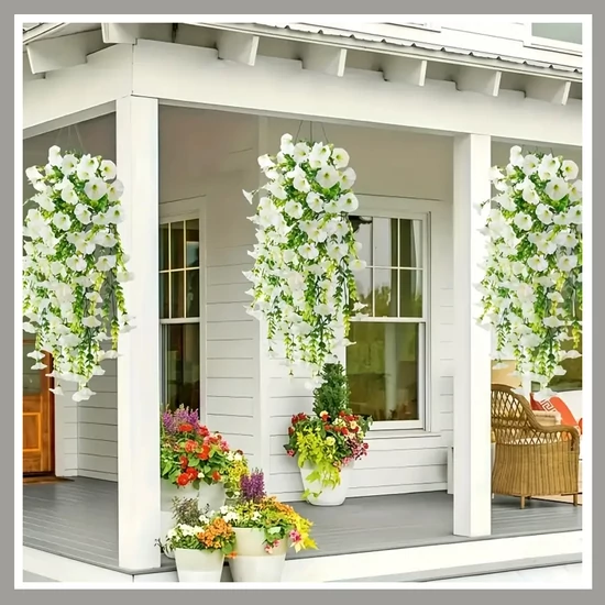 Függő Művirág Dekoráció – Dús Fehér Virágözön Kültéri és Beltéri Használatra GD1821943