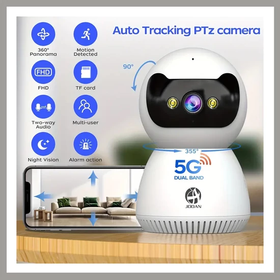 JOOAN 5G WiFi Okos Forgatható IP Kamera – Éjjellátóval, Mozgáskövetéssel és Kétirányú Hanggal KE280262
