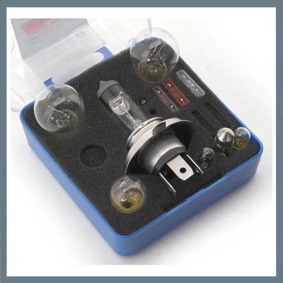 H4 autóizzó és biztosíték készlet – műanyag dobozban 08502