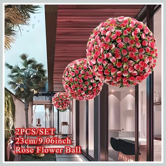 Műrózsa dekorációs gömb – 2 db-os szett (23 cm) piros CT2402571-p