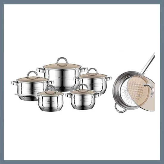 Bachmayer 12 Részes Rozsdamentes Edénykészlet Üveg Fedőkkel BM-1205